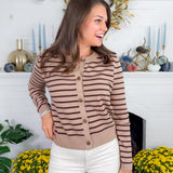 Matilda Latte Brown Striped Cardigan Sweater
