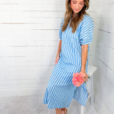 Maurice Electric Blue Seersucker Stripe Maxi Dress Entro
