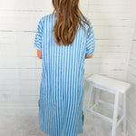 Maurice Electric Blue Seersucker Stripe Maxi Dress Entro