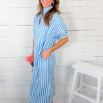 Maurice Electric Blue Seersucker Stripe Maxi Dress Entro
