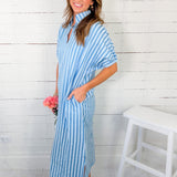 Maurice Electric Blue Seersucker Stripe Maxi Dress Entro