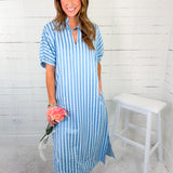 Maurice Electric Blue Seersucker Stripe Maxi Dress Entro