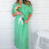 Maurice Lawn Green Seersucker Stripe Maxi Dress Entro