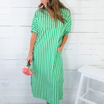 Maurice Lawn Green Seersucker Stripe Maxi Dress Entro