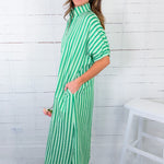 Maurice Lawn Green Seersucker Stripe Maxi Dress Entro