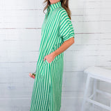 Maurice Lawn Green Seersucker Stripe Maxi Dress Entro
