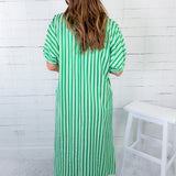 Maurice Lawn Green Seersucker Stripe Maxi Dress Entro