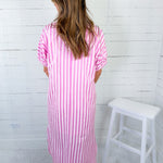 Maurice Party Pink Seersucker Stripe Maxi Dress Entro