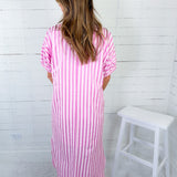 Maurice Party Pink Seersucker Stripe Maxi Dress Entro
