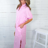 Maurice Party Pink Seersucker Stripe Maxi Dress Entro