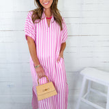 Maurice Party Pink Seersucker Stripe Maxi Dress Entro