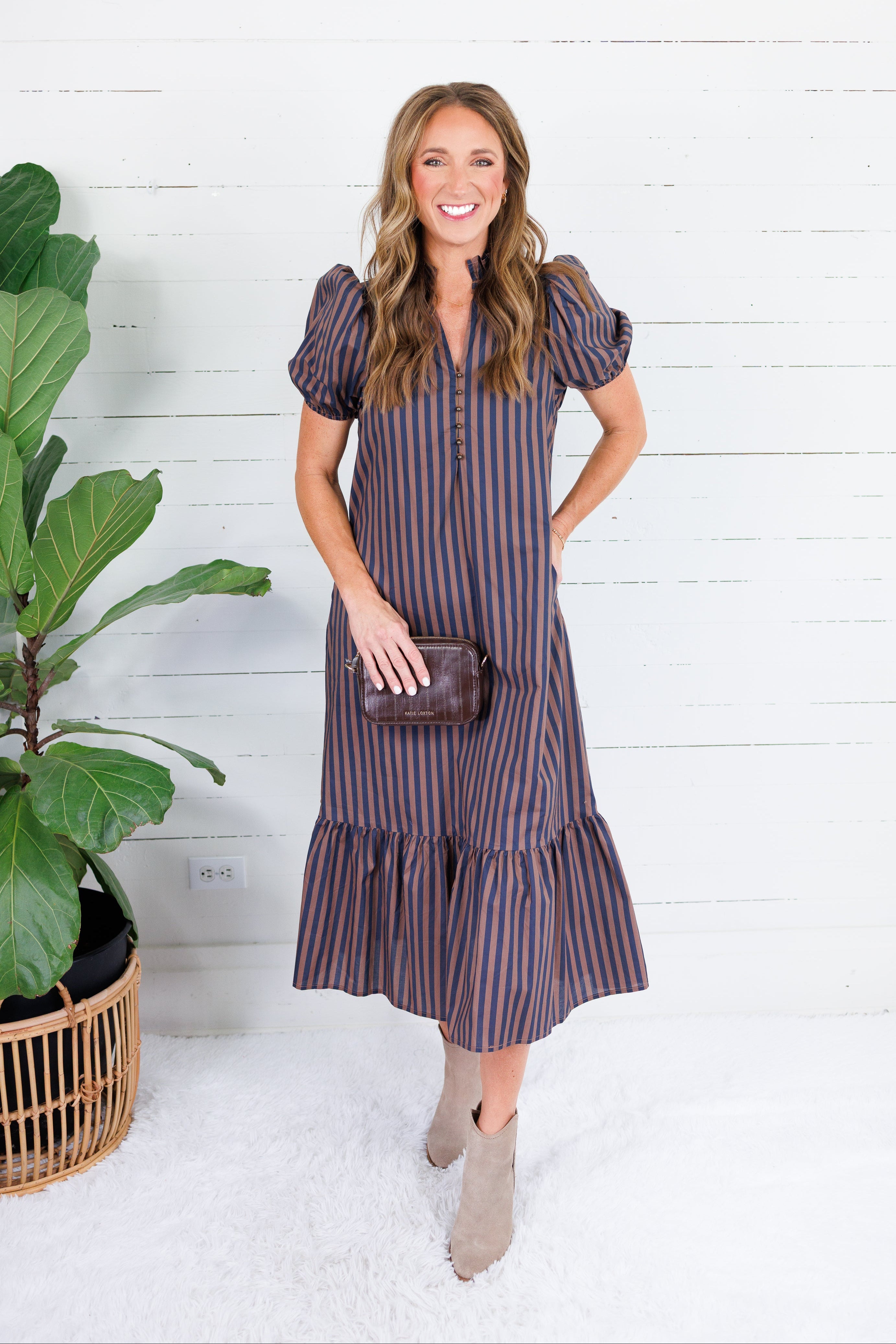 Mavalene Ink + Cocoa Bean Stripe Maxi Dress Entro