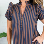 Mavalene Ink + Cocoa Bean Stripe Maxi Dress Entro