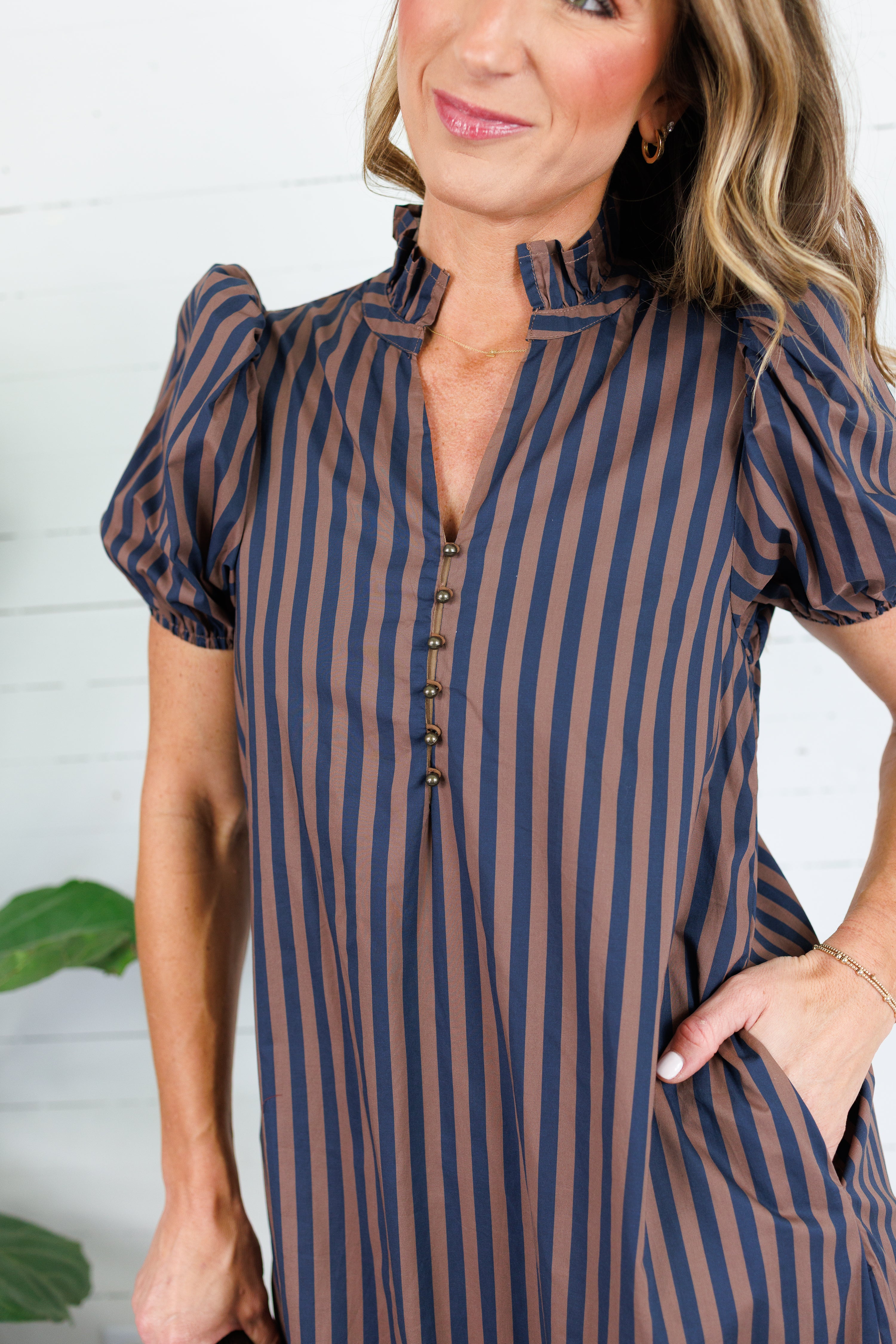 Mavalene Ink + Cocoa Bean Stripe Maxi Dress Entro