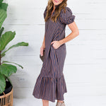 Mavalene Ink + Cocoa Bean Stripe Maxi Dress Entro