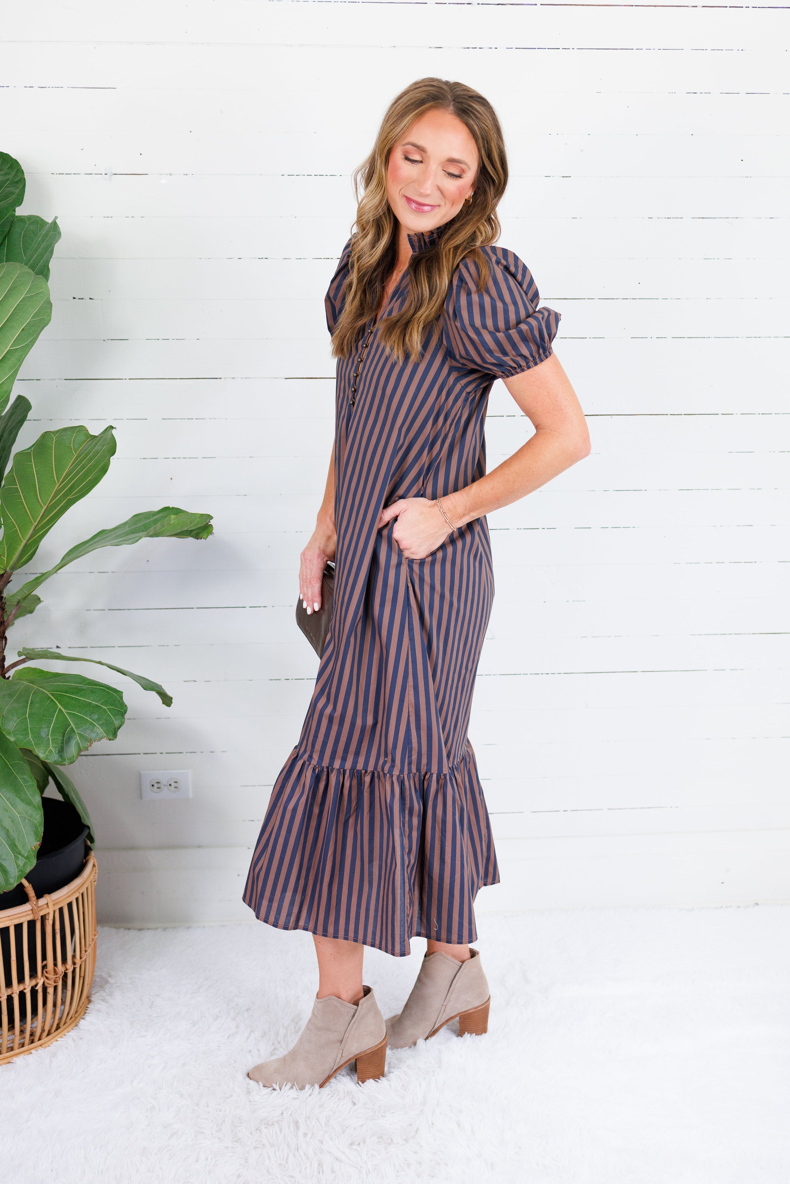 Mavalene Ink + Cocoa Bean Stripe Maxi Dress Entro