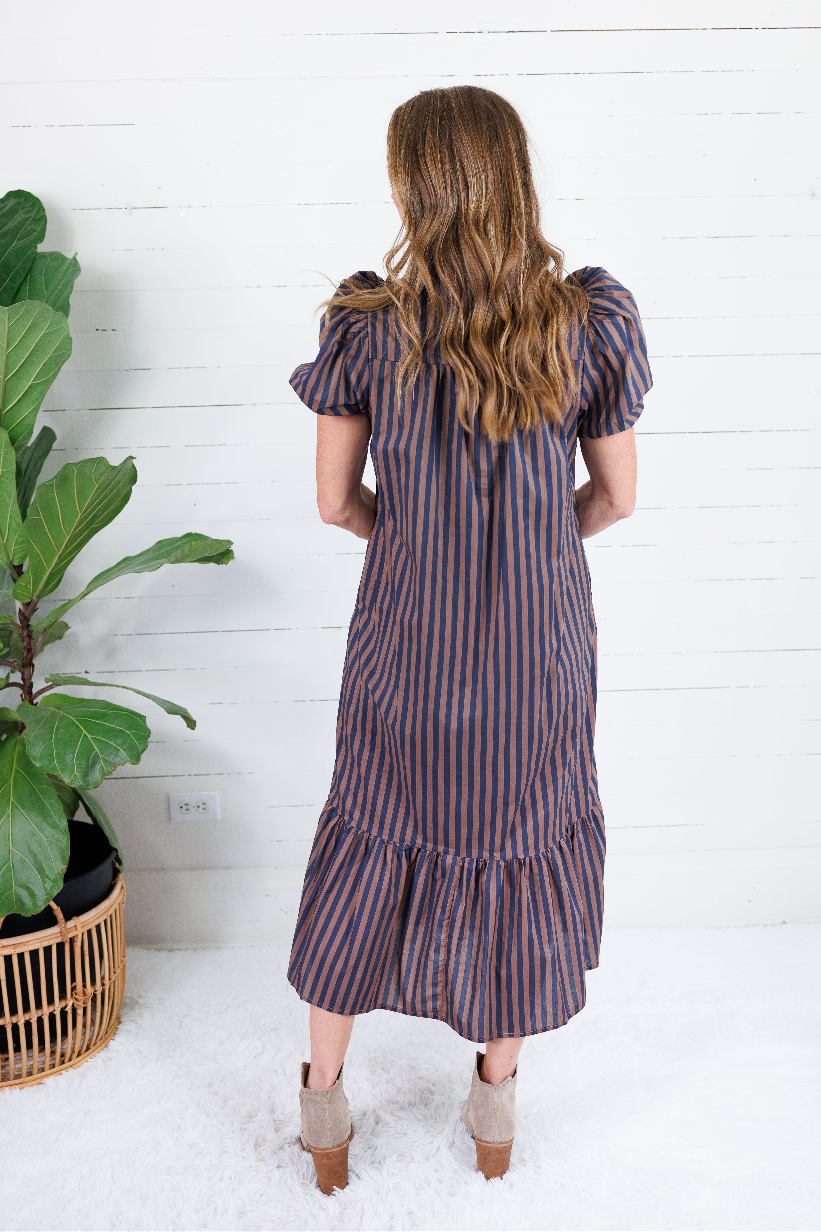 Mavalene Ink + Cocoa Bean Stripe Maxi Dress Entro