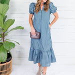 Mavalene Pine + Periwinkle Stripe Maxi Dress Entro
