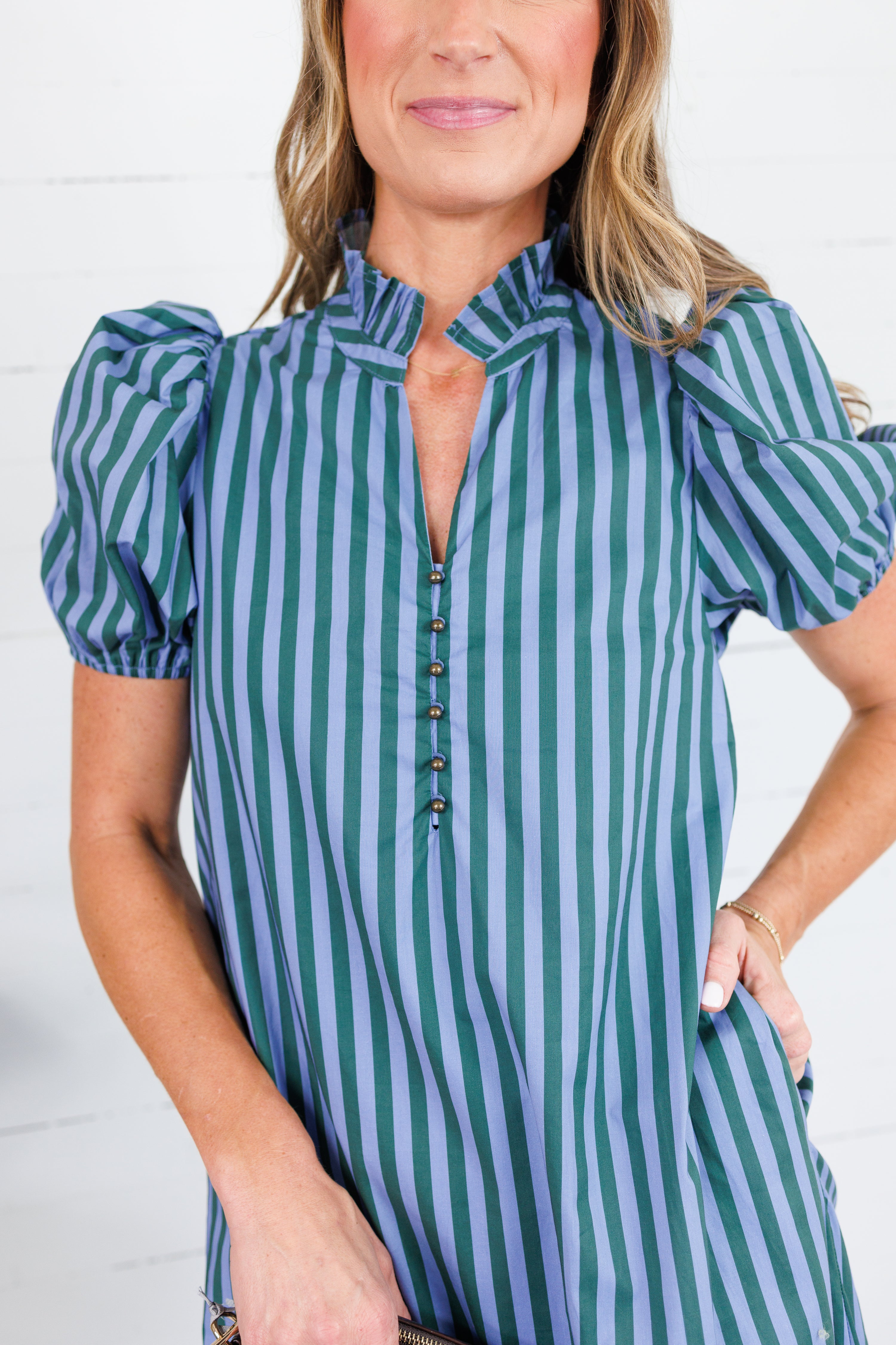 Mavalene Pine + Periwinkle Stripe Maxi Dress Entro