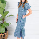 Mavalene Pine + Periwinkle Stripe Maxi Dress Entro