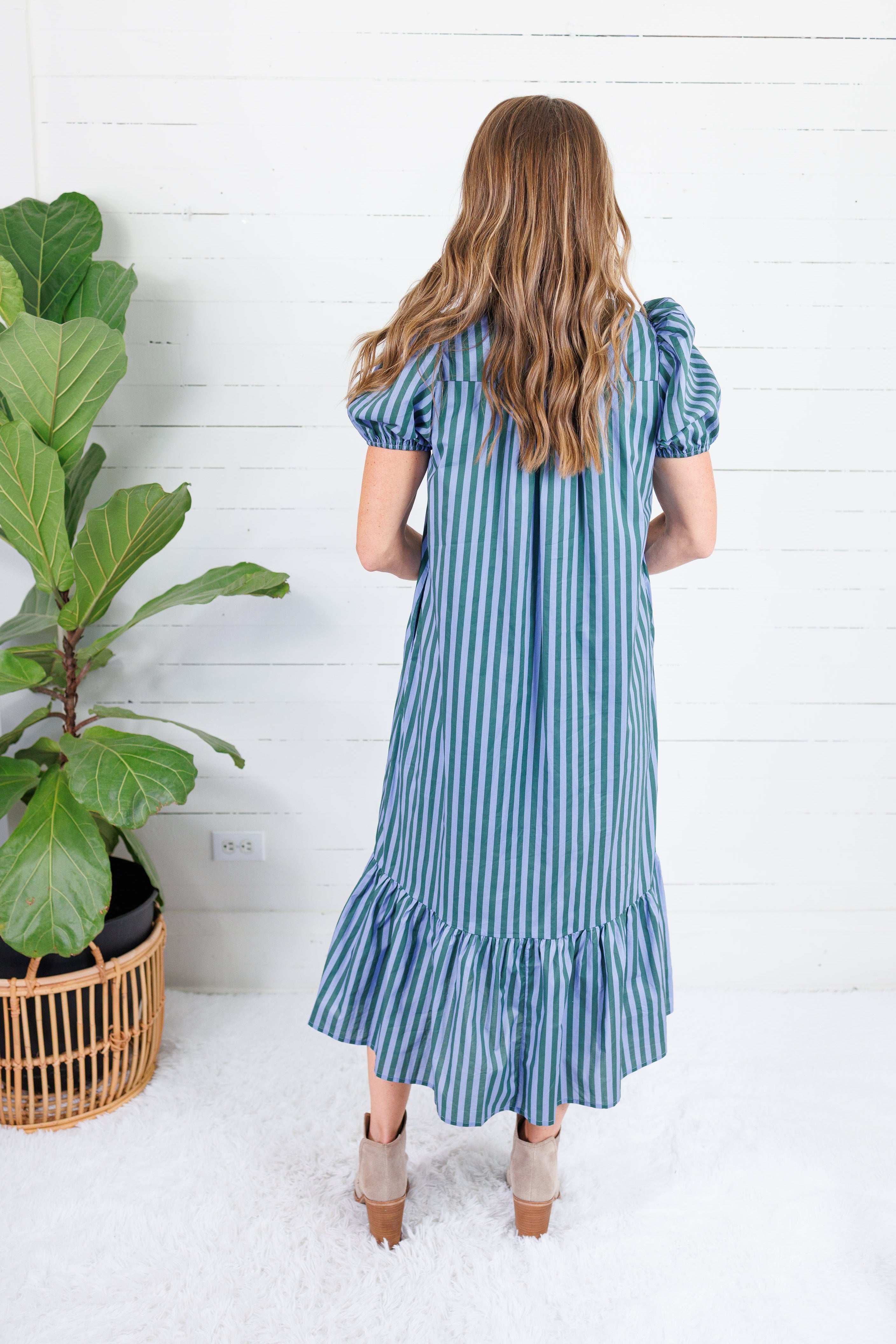 Mavalene Pine + Periwinkle Stripe Maxi Dress Entro