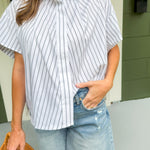Maxwell White + Stripes Button Top