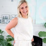Maya White Linen Crop Top Azure and Indigo
