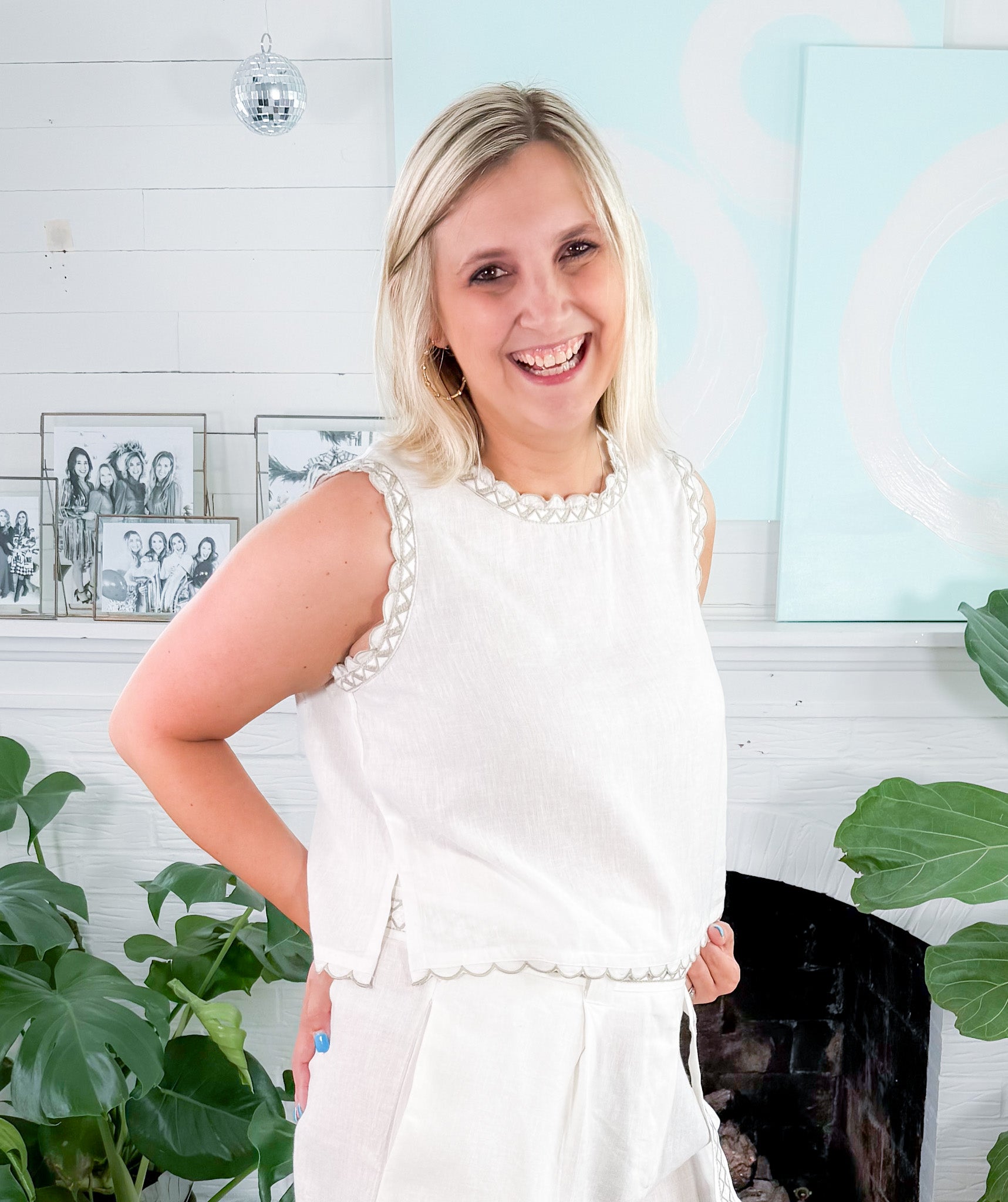 Maya White Linen Crop Top Azure and Indigo