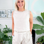 Maya White Linen Crop Top Azure and Indigo