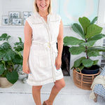 Maya White Linen Shirt Dress Azure and Indigo 