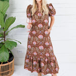Maylene Cocoa Floral Bouquet Eyelet Maxi Dress Entro