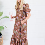 Maylene Cocoa Floral Bouquet Eyelet Maxi Dress Entro