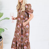 Maylene Cocoa Floral Bouquet Eyelet Maxi Dress Entro