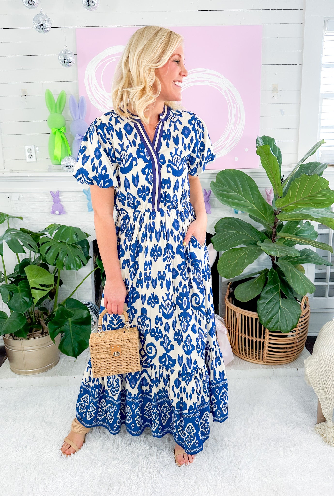 McMullen Blue Ikat Maxi Dress THML