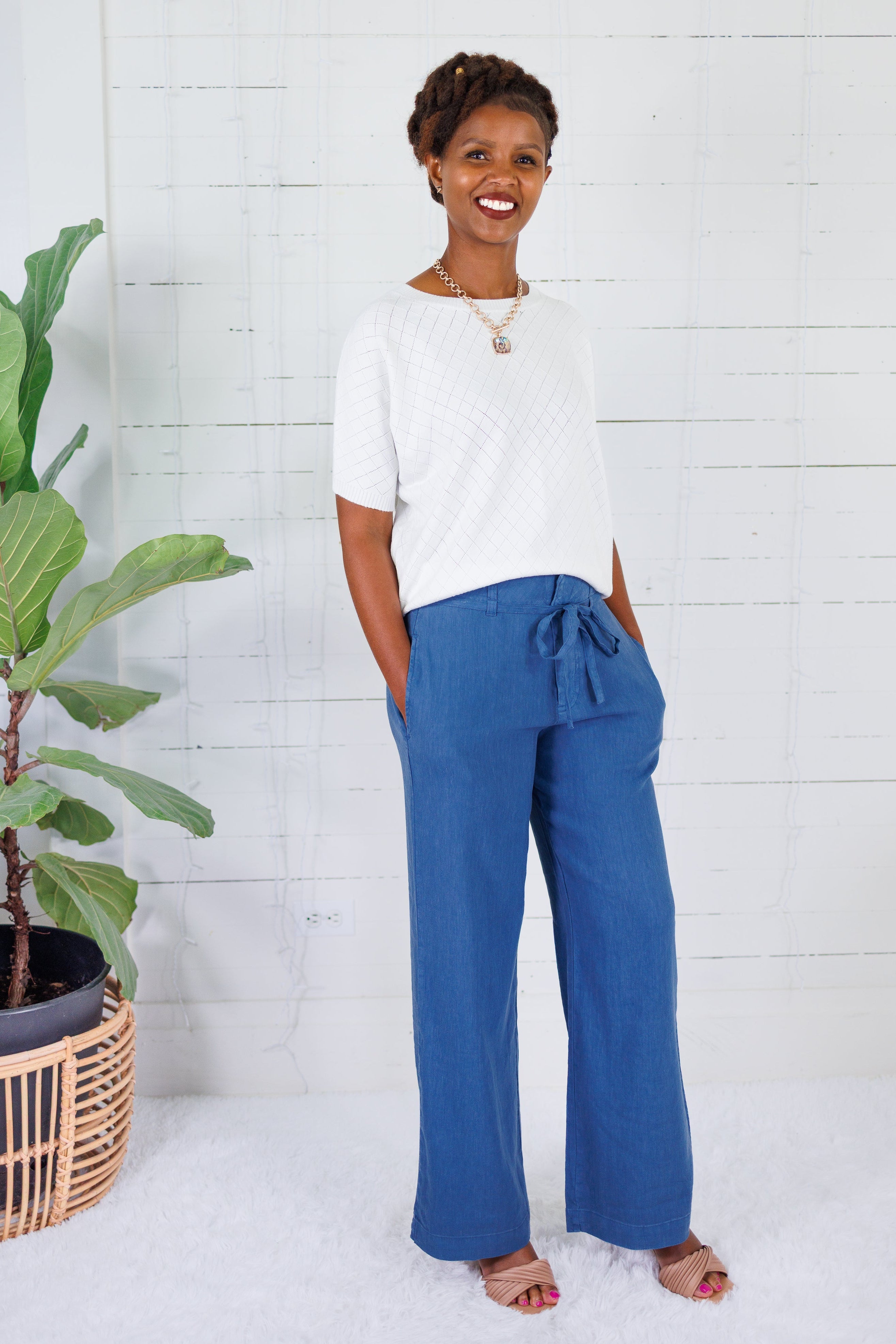Meg Coastal Blue Linen Wide Leg Pant KUT