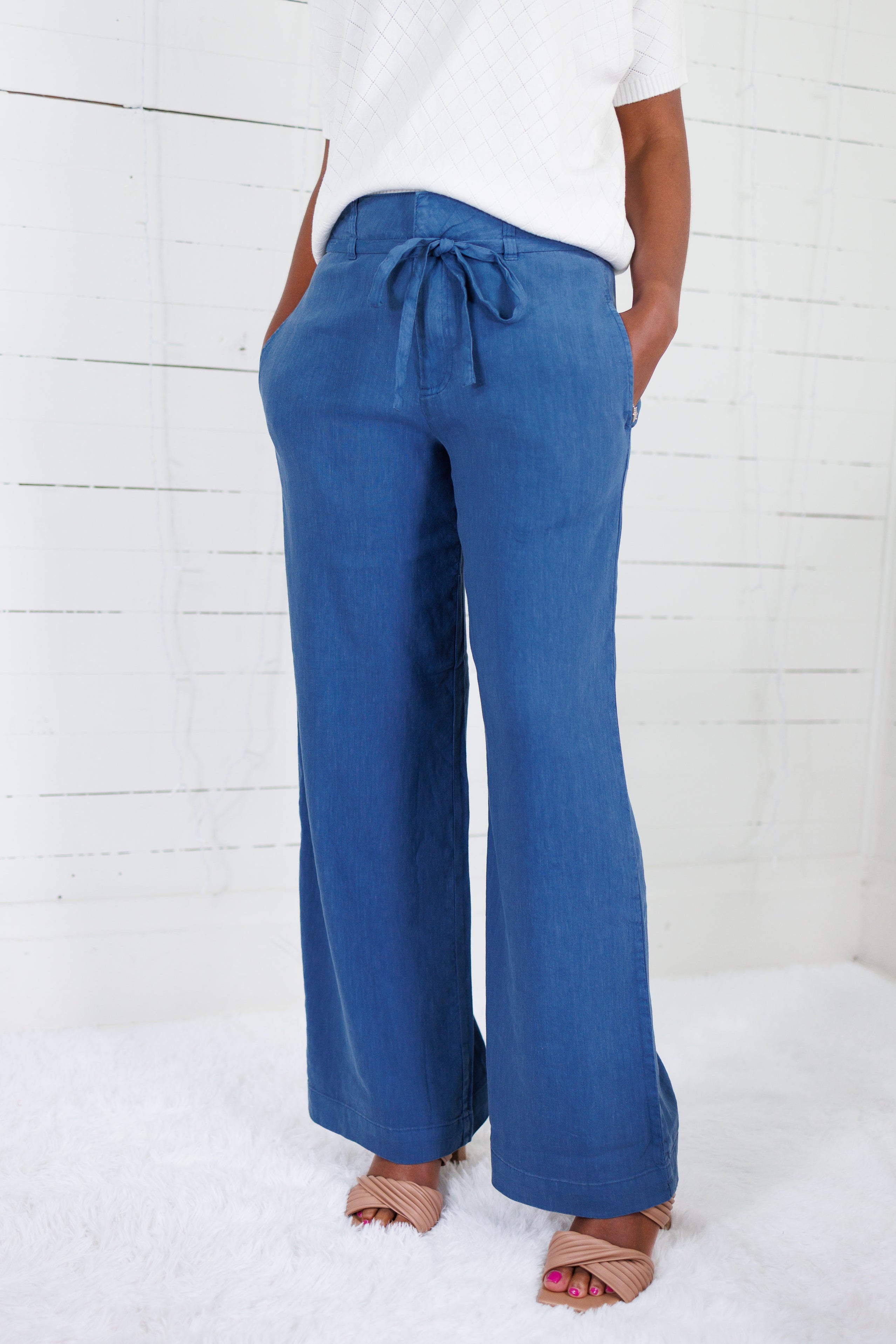 Meg Coastal Blue Linen Wide Leg Pant KUT
