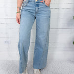 Meg Imagination High Rise Wide Leg Side Panel Raw Hem Jean KUT