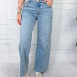 Meg Imagination High Rise Wide Leg Side Panel Raw Hem Jean KUT