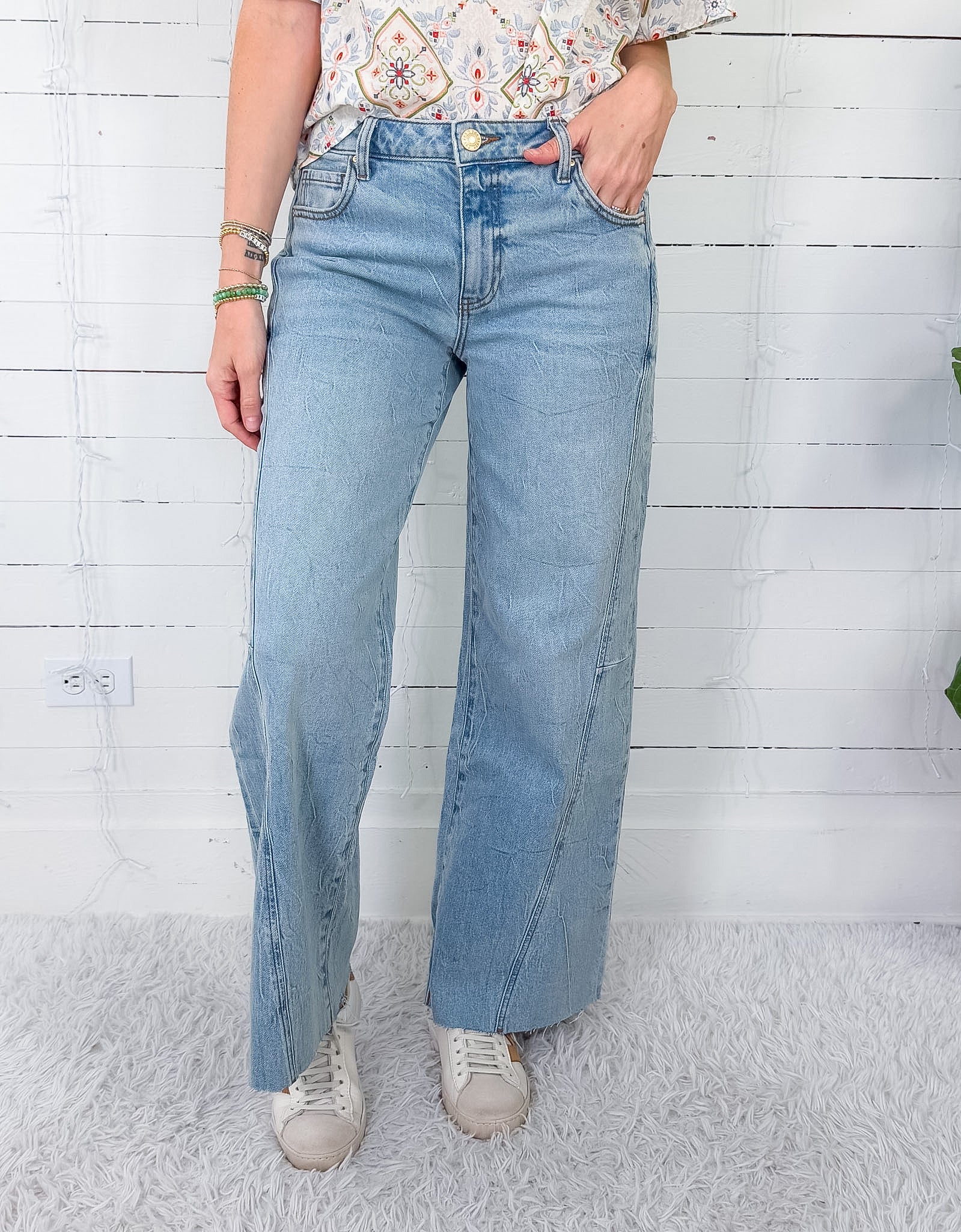 Meg Imagination High Rise Wide Leg Side Panel Raw Hem Jean KUT