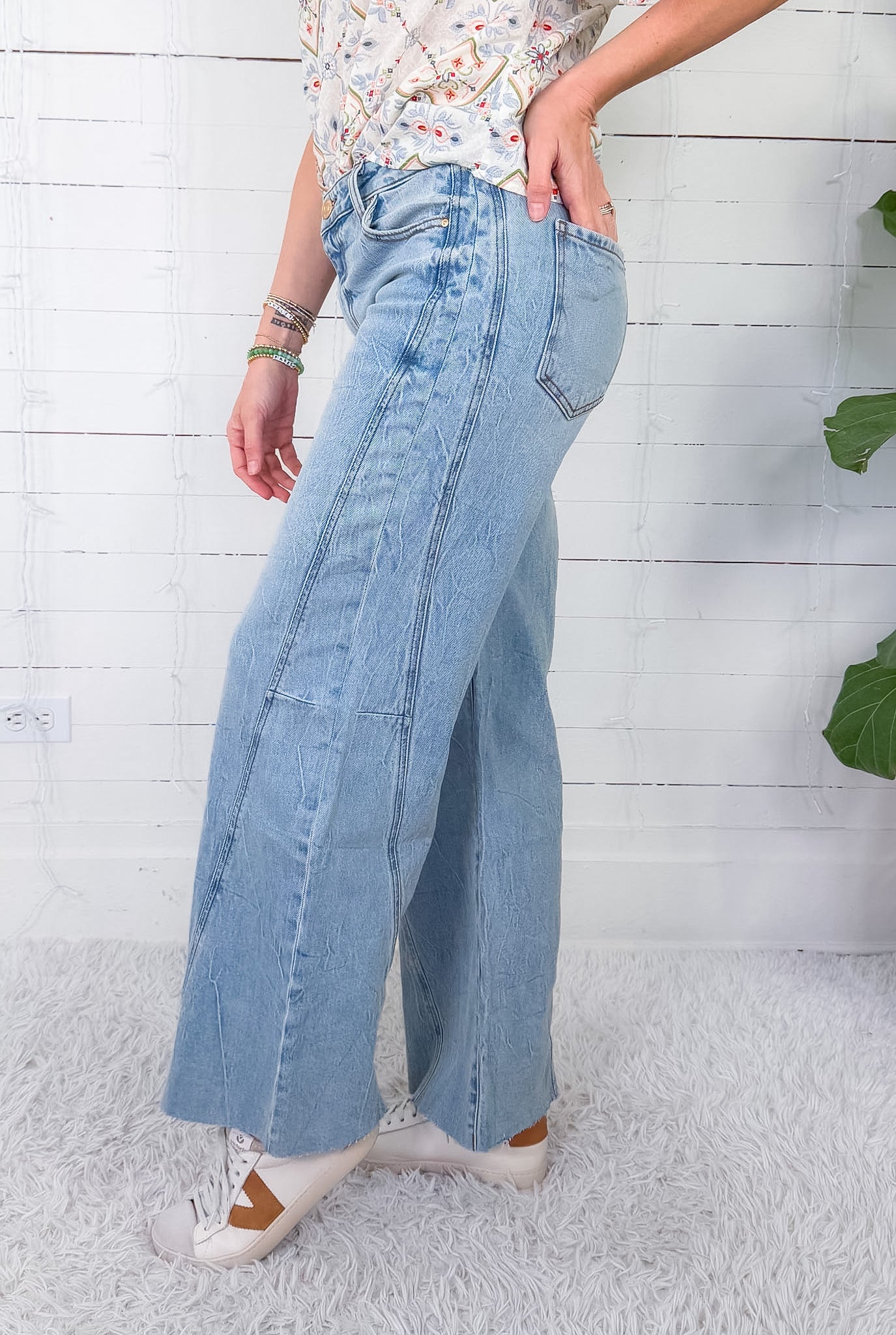 Meg Imagination High Rise Wide Leg Side Panel Raw Hem Jean KUT