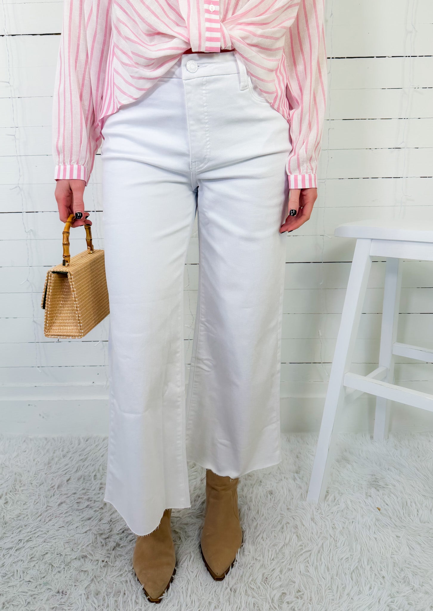 Meg Optic White High Rise Fab Ab Raw Hem Jean KUT