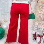 Meg Ruby Red High Rise Wide Leg Raw Hem Jean KUT