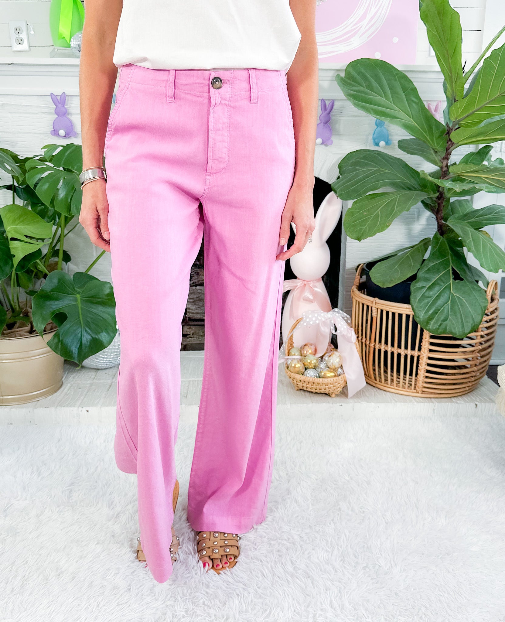 Meg Soft Orchid Linen Wide Leg Pants KUT