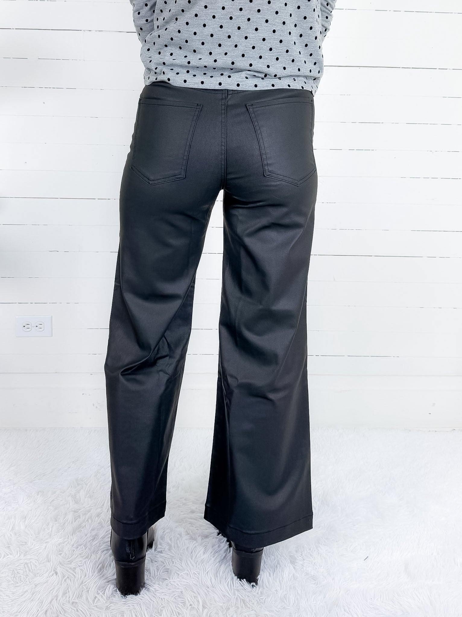 Meg Matte Black Coated Wide Leg Pant Kut
