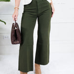 Meg Tuscan Olive Wide Leg Raw Hem Jean