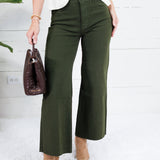 Meg Tuscan Olive Wide Leg Raw Hem Jean
