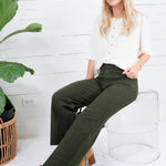 Meg Tuscan Olive Wide Leg Raw Hem Jean