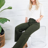Meg Tuscan Olive Wide Leg Raw Hem Jean