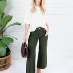 Meg Tuscan Olive Wide Leg Raw Hem Jean