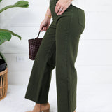 Meg Tuscan Olive Wide Leg Raw Hem Jean